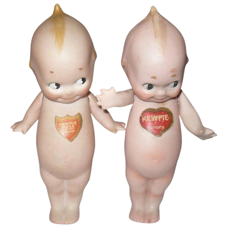 2 Kewpies 4.5 Inch Shoulder Jointed Heart Chest Labels : aMERicana & wHimsy | Ruby Lane