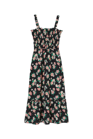 Smocked-bodice Dress - Black/pink floral - Ladies | H&M US