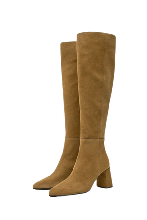 HEELED SUEDE OVER THE KNEE BOOTS - Sandy Brown | ZARA United States