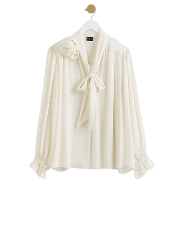 Cream long sleeve corsage blouse | River Island