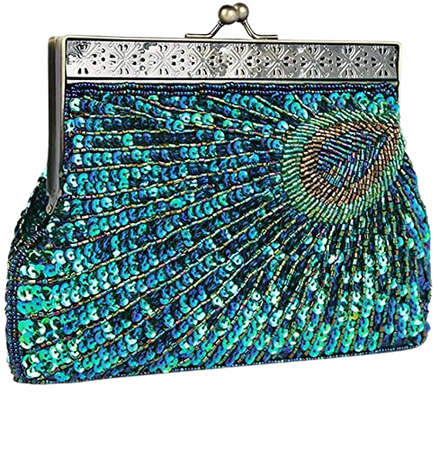 Womens Evening Designer Handbag Vintage Clutch Sequin Peacock Antique Beaded Prom Party Wedding Purse (Blue): Handbags: Amazon.com