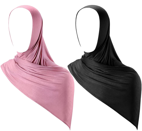 2 Pcs Jersey Hijab Muslim Black Head Scarf for Women Lightweight Long Soft Solid Color Scarf Wrap Hijab Shawl Instant Hijab Ready to Wear at Amazon Women’s Clothing store