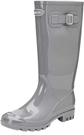 Amazon.com | DKSUKO Women's Tall Rain Boots Waterproof Wellington Boots (9 B(M) US,Bright Grey) | Rain Footwear