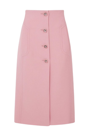 bubblegum pink Prada wool button midi skirt