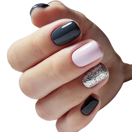 Pink Black Glitter Nails