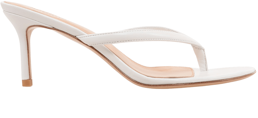 Shoes : 'Lola' White Leather Mid Heel Thong Sandals