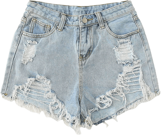 Women's Casual Ripped Denim Shorts Frayed Raw Hem Jeans Shorts Blue-4 S at Amazon Women’s Clothing store