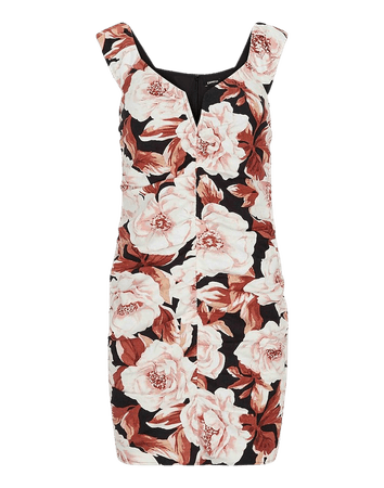 Floral Print Linen-blend V-bar Ruched Mini Dress | Express