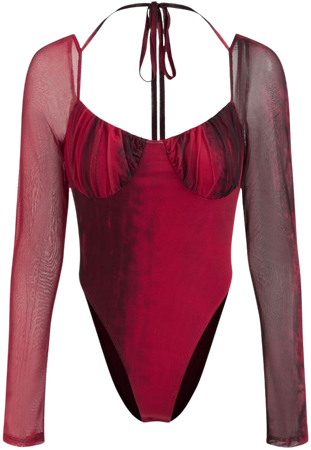 Mesh Sweetheart Abstract Bodysuit - Cider