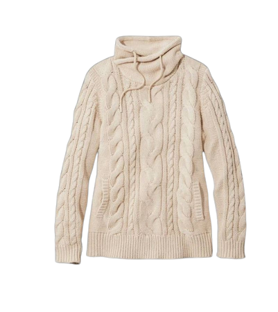 beige Women's Double L® Mixed-Cable Sweater, Funnelneck