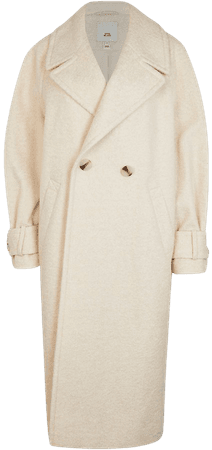 Cream double breasted coat | River Island