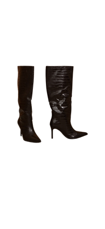 black Pu Croc Detail point toe stilettos heeled knee boots