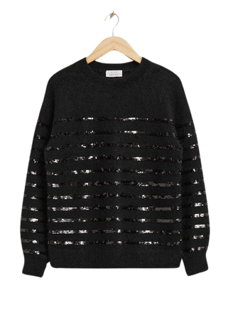 Sequin-Stripe Knit Jumper - Black - Sweaters - & Other Stories US
