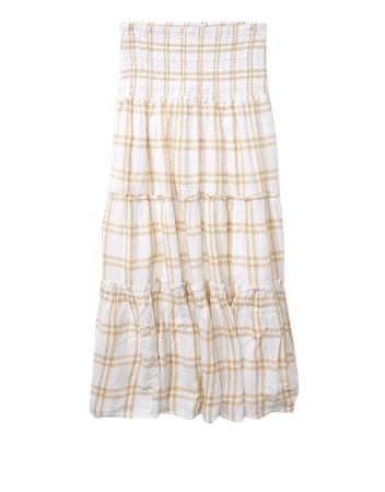 AE Plaid Smocked Waist Midi Skirt