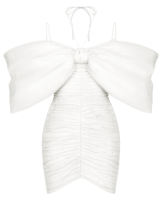 Bow-Embellished Draped Linen-Blend Mini Dress By Rasario | Moda Operandi