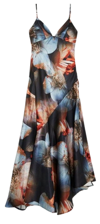 Photographic Floral Woven Satin Tie Detail Maxi Dress | Karen Millen