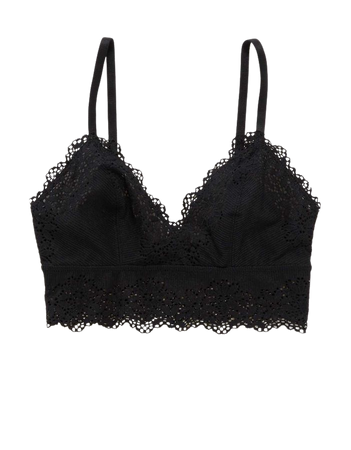 Aerie Ribbed Lace Plunge Bralette, True Black | Aerie for American Eagle