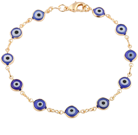 Gold Overlay with Navy Blue Mini Evil Eye Style 7.5 Inch Clasp Bracelet (T-326): Link Bracelets: Clothing, Shoes & Jewelry