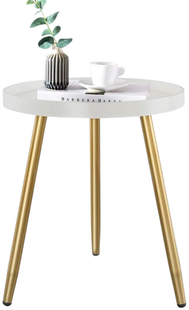 Round Side Table, Wooden Tray Table with Metal Tripod Stand, 3 Gold Legged White Table, Accent Table for Living Room Bedroom Office Small Spaces, 18" H x 15" D: Amazon.ca: Home & Kitchen