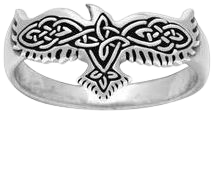 925 Sterling Silver Viking Raven Ring with Celtic Knotwork - SilverMania925