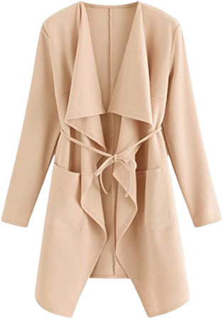Amazon.com: Romwe Women's Raw Cut Hem Waterfall Collar Long Sleeve Wrap Trench Pea Coat Cardigan : Clothing, Shoes & Jewelry