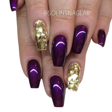 Gold & Dark Purple Nails