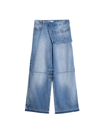 Wide-leg jeans with waist detail - Denim - Women | Bershka