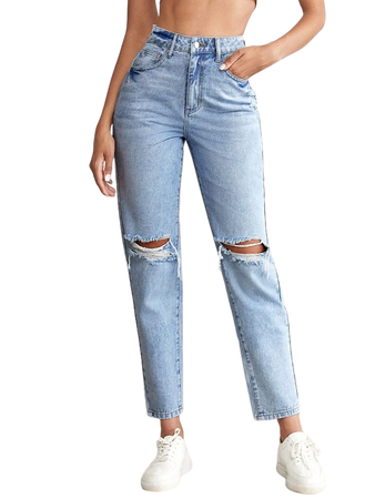 SHEIN Tall High Waist Ripped Mom Fit Jeans | SHEIN USA