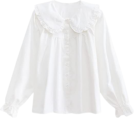 Amazon.com: KUFEIUP Girls Sweet Lolita Blouse Pan Collar Ruffled Buttons Down Shirt Tops: Clothing, Shoes & Jewelry