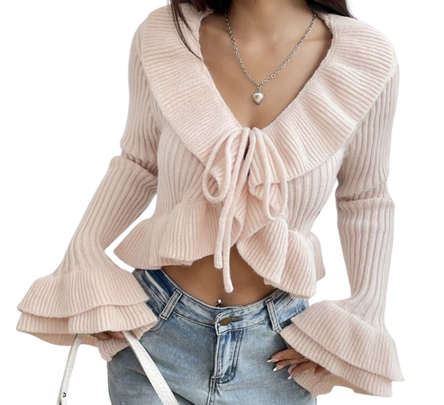 shein ruffle trim knot front flare