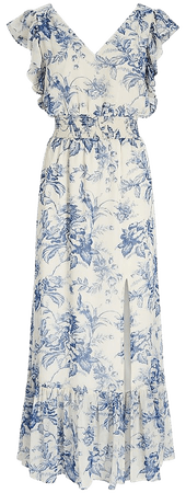 Printed V-neck Ruffle Maxi Dress | Express