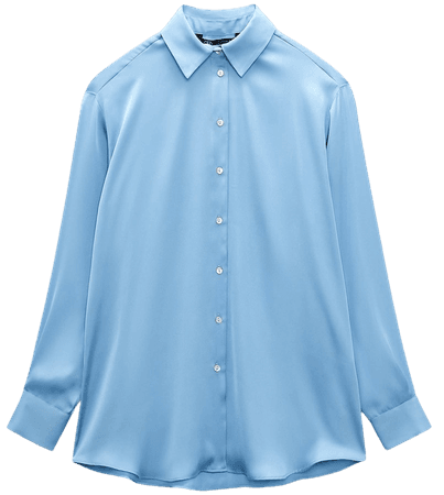 zara blue satin shirt