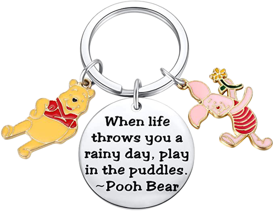 Winnie The Pooh Gift Pooh Bear Piglet Keychain Decor Party Suppiles - When Life Throws You a Rainy Day, Play in The Puddles Inspirational Gifts at Amazon Women’s Clothing store