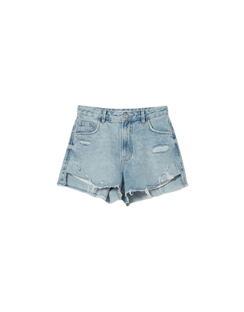 Denim shorts with rips and pocket details - Denim - Woman | Bershka
