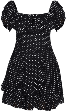 Black Polka Dot Print Chiffon Corset Detail Shift Dress | PrettyLittleThing USA