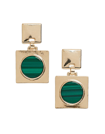 ASOS DESIGN earrings with green stone square drop in gold tone | ASOS