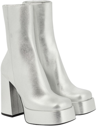 Aevitas Metallic Leather Platform Ankle Boots in Silver - Versace | Mytheresa