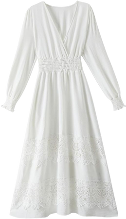 Olaesa Long Sleeve Boho Maxi Dress for Women 2023 Fall Lace Boho V Neck Dress Wedding Guest Long Flowy Engagement Dresses with Pockets at Amazon Women’s Clothing store