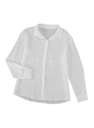 Astylish Women Long Sleeve V Neck Solid Linen Blouses White Button Down Shirt Tops Work Clothes for Women Office White Medium