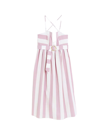 Pink striped belted swing midi dress | River Island