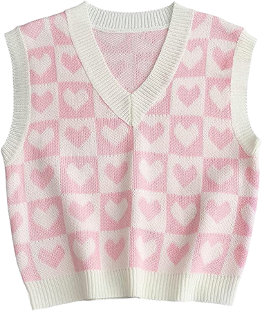 Floerns Women's Sleeveless Round Neck Cute Strawberry Sweater Vest Crop Shirt Top Pink M at Amazon Women’s Clothing store