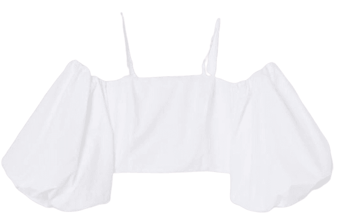 h&m white poplin cropped off the shoulder puff sleeve top