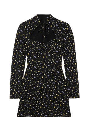 Black Vivianne floral-print georgette mini dress | Reformation | NET-A-PORTER