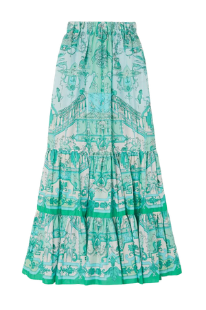 Turquoise Tiered printed cotton-blend poplin maxi skirt | Etro | NET-A-PORTER