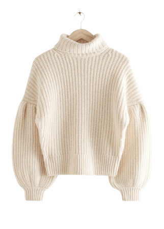Balloon Sleeve Knit Sweater - Creme - Sweaters - & Other Stories