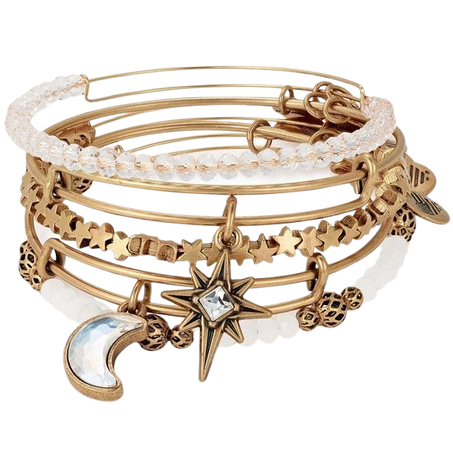Gold Crescent Moon & Stars Charm Bracelet Set