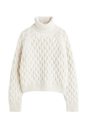 Cable-knit Turtleneck Sweater - Natural white - Ladies | H&M US