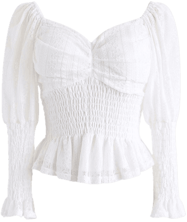 Lace Shirred Square Neck Crop Top in White - Retro, Indie and Unique Fashion