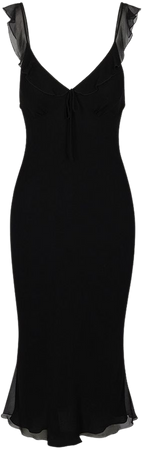 Gemma Black | Black silk frill midi dress | Réalisation
