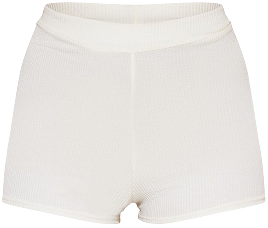 Cream Crinkle Rib Hot Pants | Co-Ords | PrettyLittleThing CA